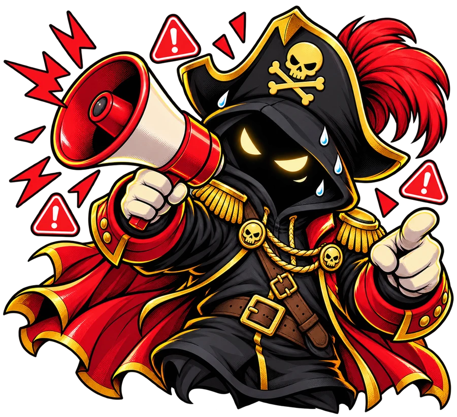 Captain FUD shouting into a megaphone